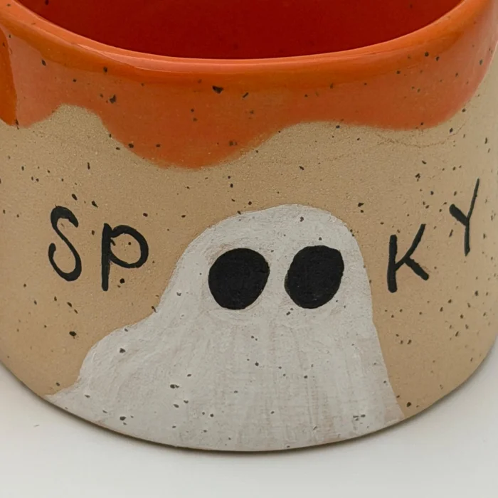 Spooky Turuncu Hayalet Desenli El Yapımı Kupa - 6