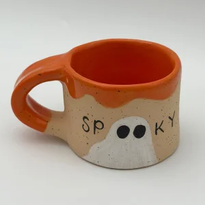 Spooky Turuncu Hayalet Desenli El Yapımı Kupa - 2