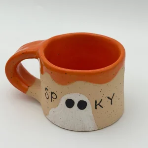 Spooky Turuncu Hayalet Desenli El Yapımı Kupa - 1
