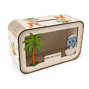 Dino Dreams Dinozor Temalı Ahşap Çocuk Kumbarası - 1