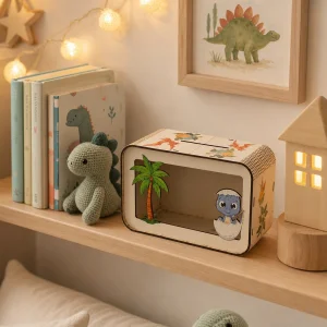 Dino Dreams Dinozor Temalı Ahşap Çocuk Kumbarası - 3