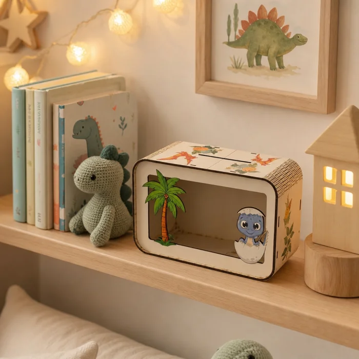 Dino Dreams Dinozor Temalı Ahşap Çocuk Kumbarası - 3