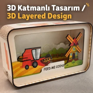 Farm Dreams Çiftlik Temalı Şeffaf Ahşap Kumbara - 5