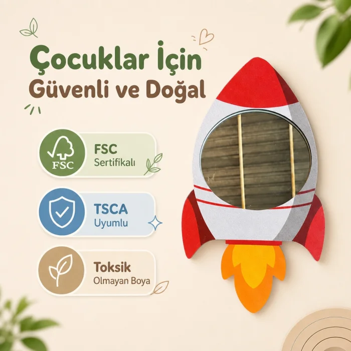 Space Rocket Dekoratif Duvar Aynası - 5