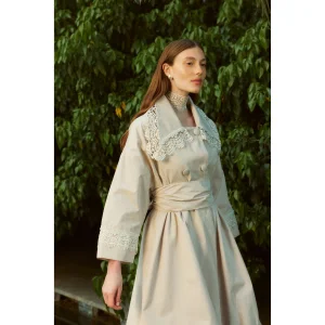 Retro Lace Detail Trench Coat - 4