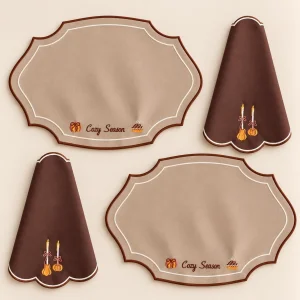 Cozy Season Balkabağı Nakışlı Amerikan Servis & Peçete Sofra Seti - 1