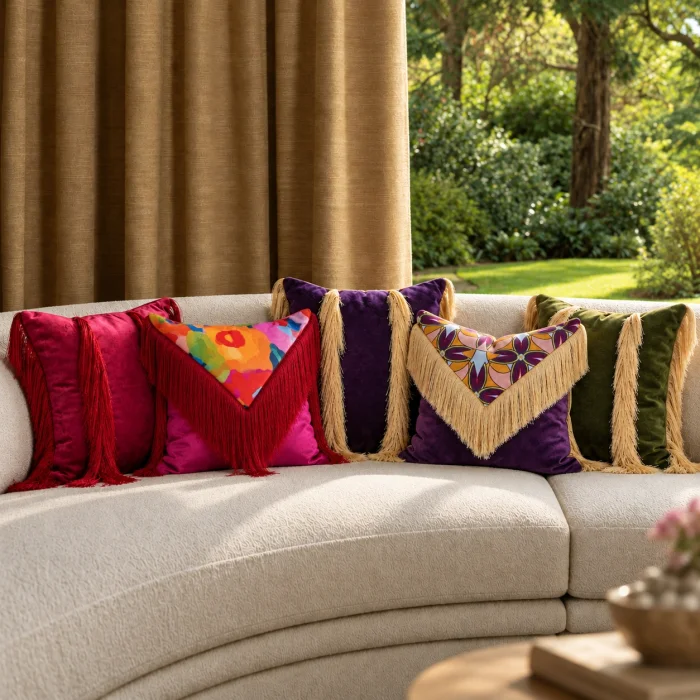 Purple Velvet Tasseled Cushion - 4