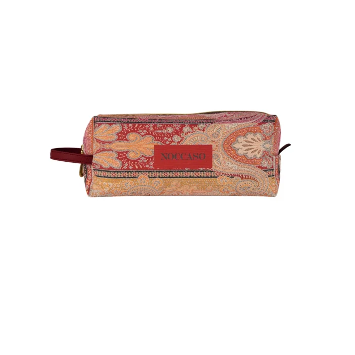 Terracota Paisley Leather Large Makeup Bag - 2