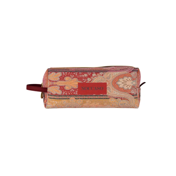 Terracota Paisley Leather Large Makeup Bag - 3