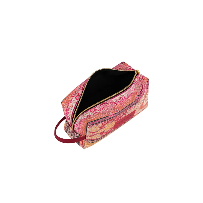 Terracota Paisley Leather Large Makeup Bag - 4