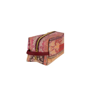Terracota Paisley Leather Large Makeup Bag - 5