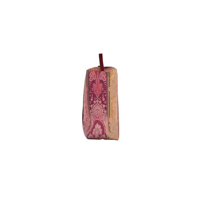 Terracota Paisley Leather Large Makeup Bag - 6