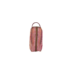 Terracota Paisley Leather Large Makeup Bag - 7