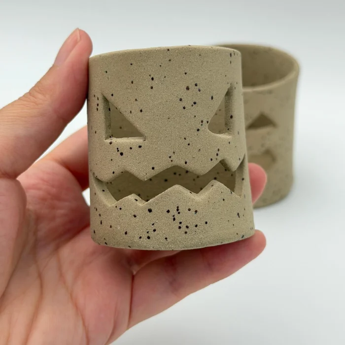 Halloween Ghost Speckled Stoneware Candle Holder Set - 7