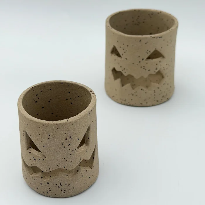 Halloween Ghost Speckled Stoneware Candle Holder Set - 2