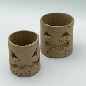 Halloween Ghost Speckled Stoneware Candle Holder Set - 1