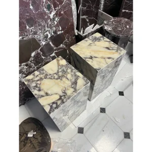 Afyon Menekşe Marble Cube Side Table - 3
