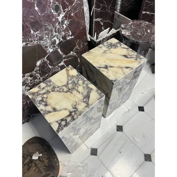 Afyon Menekşe Marble Cube Side Table - 3