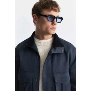 Crop Fit Stand Collar Navy Jacket - 4