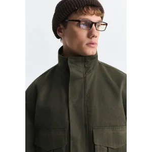 Crop Fit Stand-Up Collar Khaki Jacket - 5