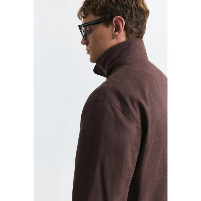 Crop Fit High Collar Burgundy Jacket - 5