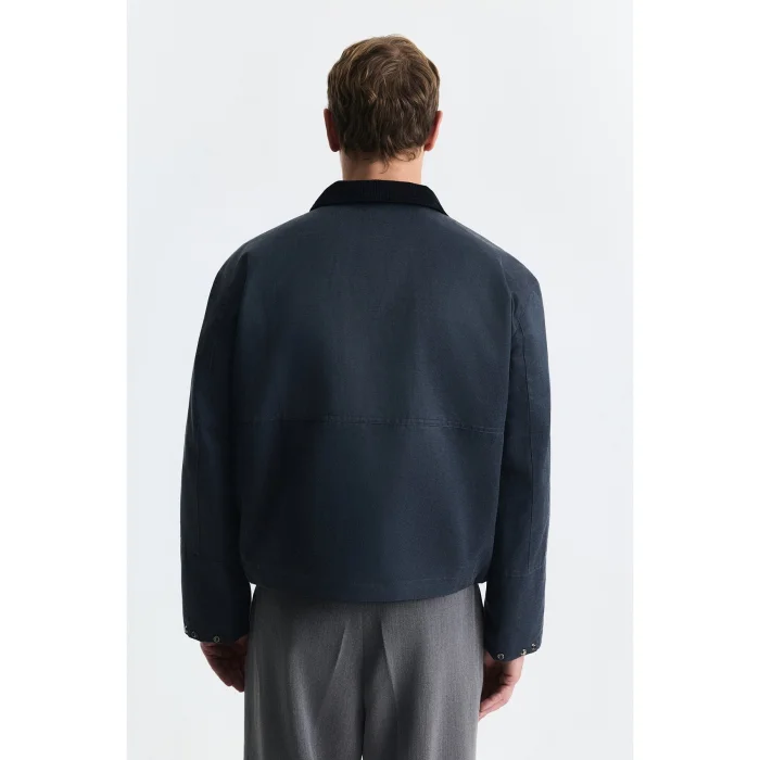 Crop Fit Stand Collar Navy Jacket - 3
