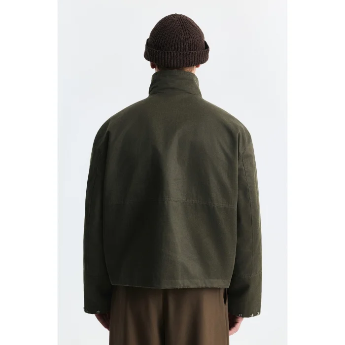 Crop Fit Stand-Up Collar Khaki Jacket - 4