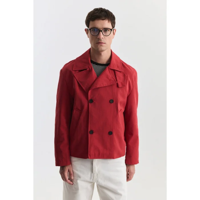Crop Fit Red Men's Trench Coat - 2