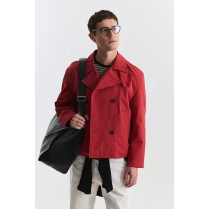 Crop Fit Red Men's Trench Coat - 5