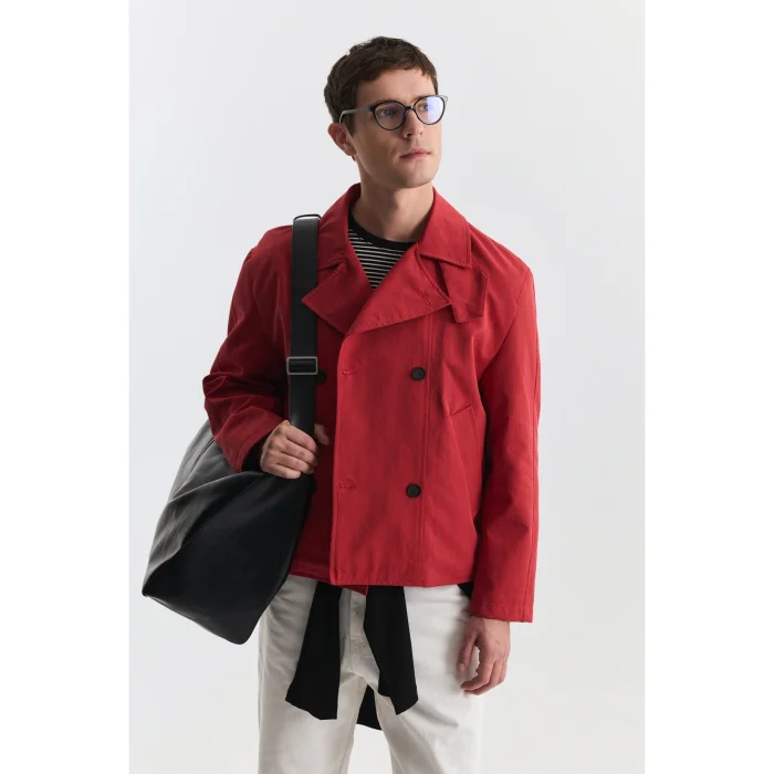 Crop Fit Red Men's Trench Coat - 5