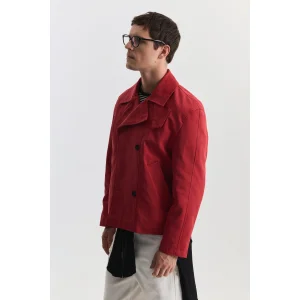 Crop Fit Red Men's Trench Coat - 3