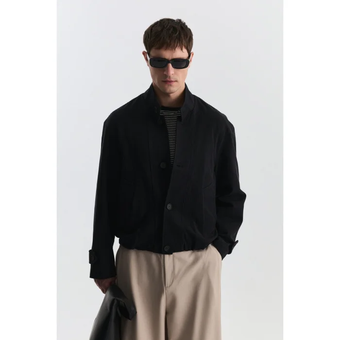 Lyocell Blend Stand Collar Jacket - 3