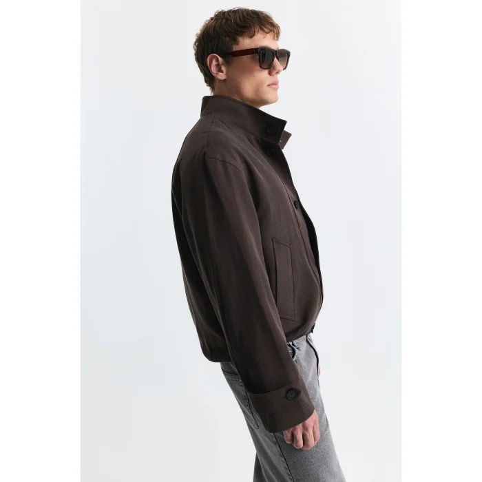 Lyocell-Blend Stand Collar Jacket Brown - 3