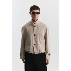 Lyocell Blend Stand-Up Collar Jacket - 1