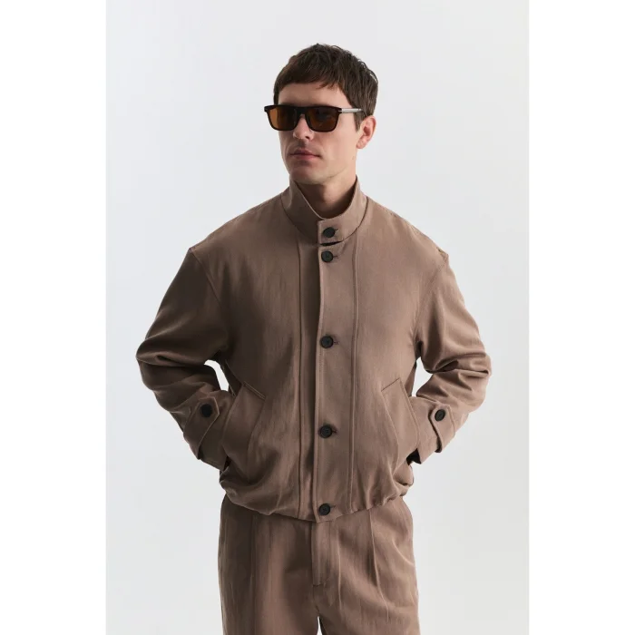 Lyocell Blend Stand Collar Jacket - 2
