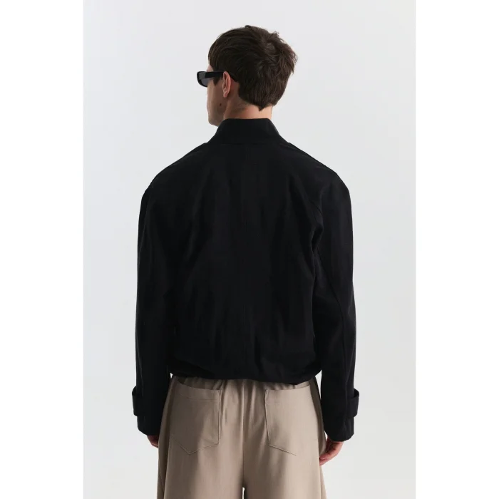 Lyocell Blend Stand-Up Collar Jacket - 5