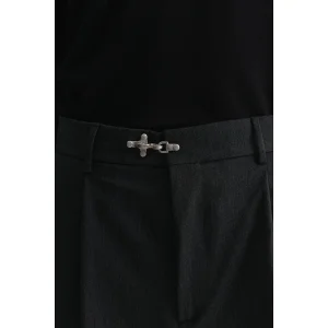 Metal Süslü Düğmeli Pileli Pantolon - 4
