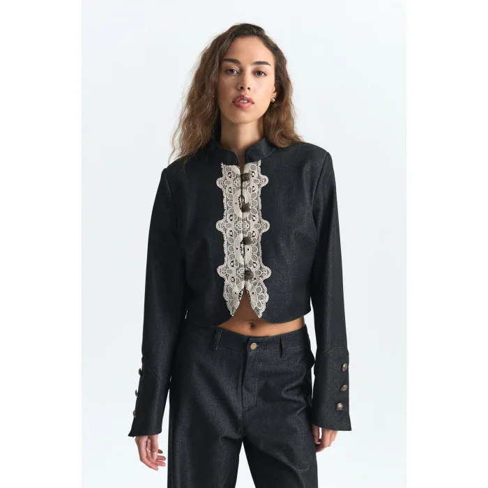 Lace Detailed Cropped Jacket - 2