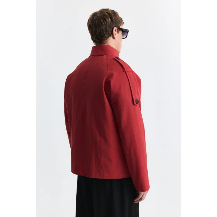Double-Breasted Relaxed Trench Coat Red - 4