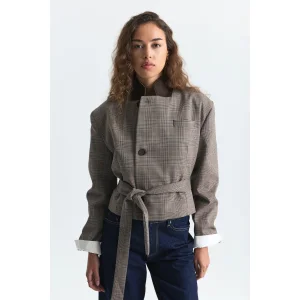 Padded Shoulder Belted Plaid Jacket - 1