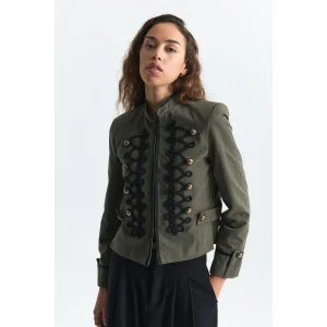 Ornamental Button Embroidered Khaki Jacket - 2
