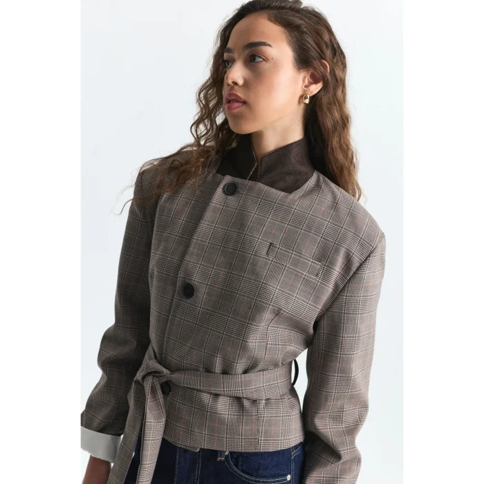 Padded Shoulder Belted Plaid Jacket - 2
