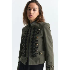 Embroidered Khaki Jacket with Fancy Button Details - 6