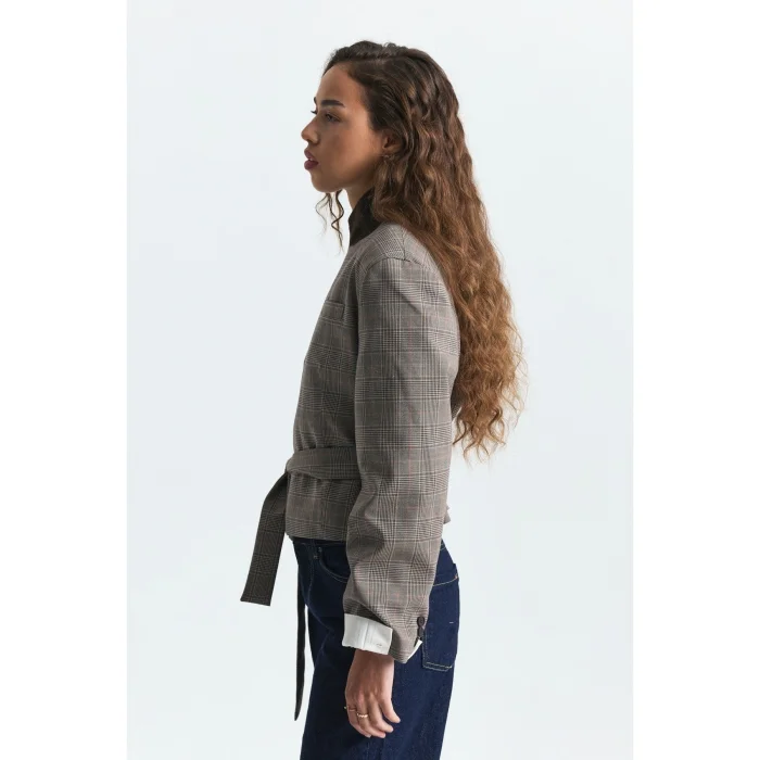 Padded Shoulder Belted Plaid Jacket - 3