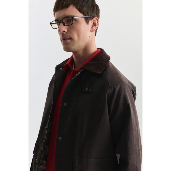 Suede Collar Pocketed Trench Coat - 5