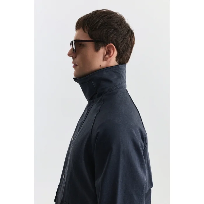 Suede Collar Patch Pocket Trench Coat - 6