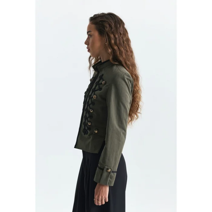 Ornamental Button Embroidered Khaki Jacket - 4