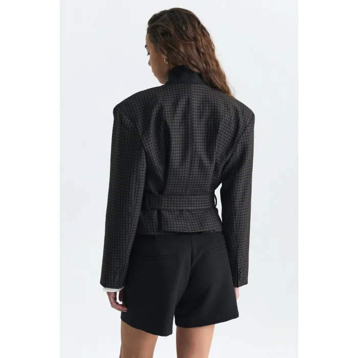 Checkered Padded Belted Blazer Jacket - 3