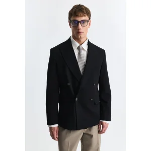 Wool Blend Double Breasted Blazer Jacket - 1