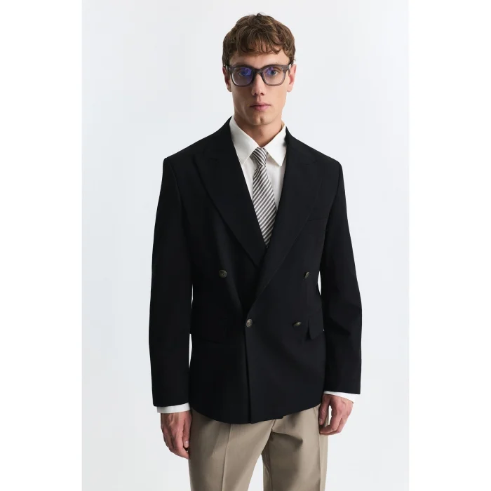 Wool Blend Double-Breasted Blazer Jacket - 2